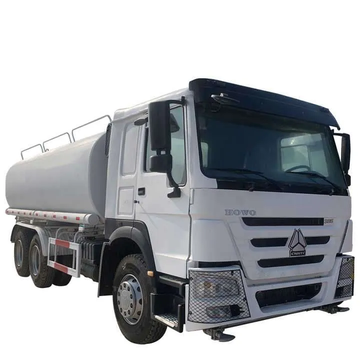 White HOWO water tank truck, front three-quarter view on a plain background